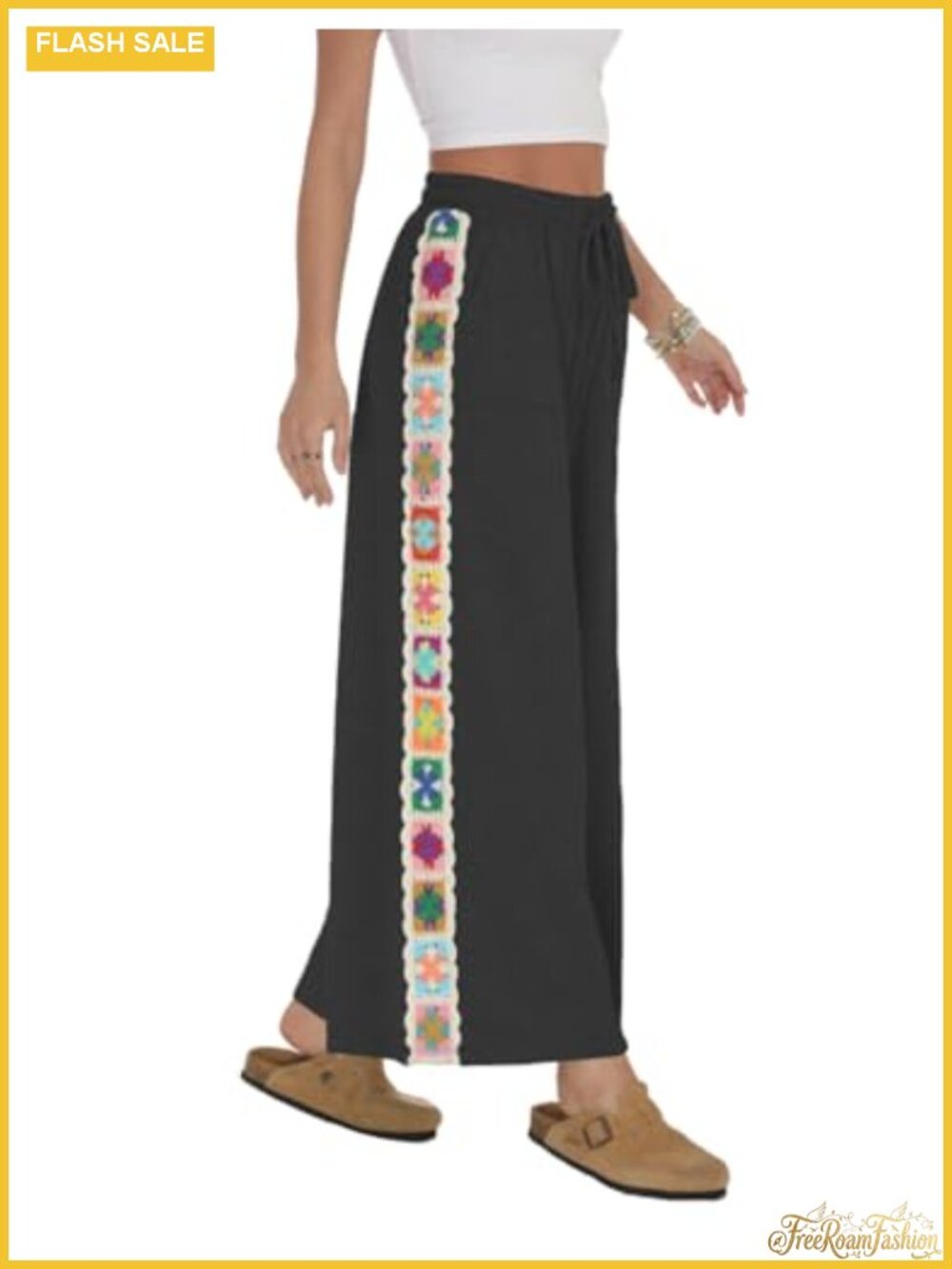 Womens Wide Leg Pants Stretch Casual Drawstring Loose Lounge Sweatpants Crochet